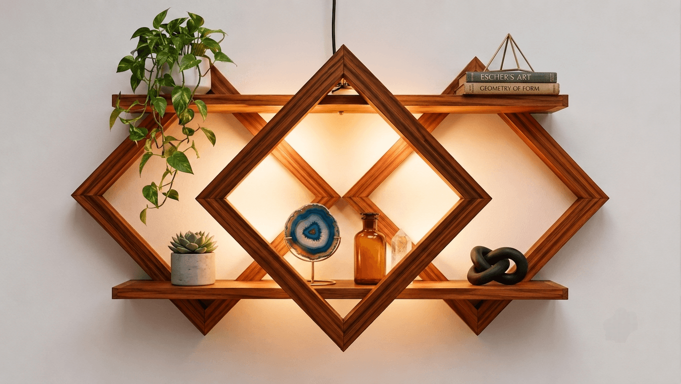 Geometric Wooden Wall Decor with Built-In LED Warm Ambient Light